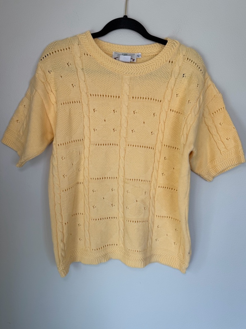 Vintage Orvis Knit Granny Square Retro Short Sleeve Sweater Top Cottage